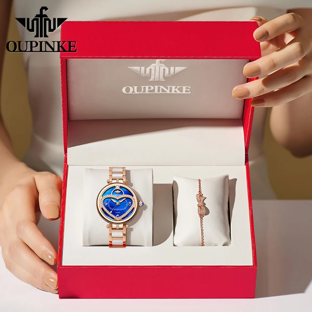

OUPINKE Women's Watches Elegant Fashion Top Brand Original Swiss Quartz Wristwatch Waterproof Luminous Replaceable Dial Sapphire