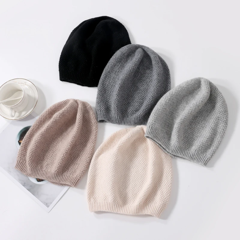 100% Wool Women\'s Winter Hat Knitted Warm Soft Luxury Cashmere Ski Beanies Bonnet Y2K Korea Fashion All Match Skullies Cap