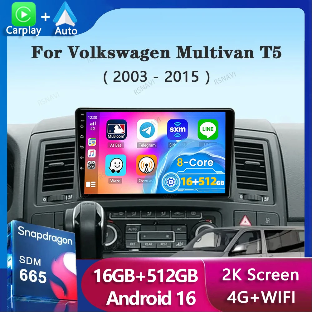 Android 16 For Volkswagen Multivan T5 2003 2004 -2015 Car Radio Navigation Multimedia Player Stereo GPS WiFi+4G DSP Carplay+Auto