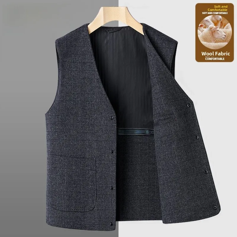 

High-End Woolen Vest for Men Double-Sided Woolen Dad Coat Busin Casual Sle V-Ne Side ket Autumn Winter New Arrival