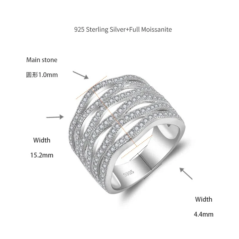 Prong Setting Round Cut D Color Moissanite Wedding Bands 925 Silver Ring Woman Party Gift