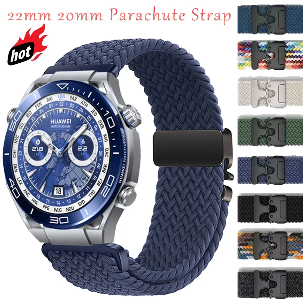 20 mm 22 mm geflochtenes Nylonarmband für Huawei Ultimate 2/GT Runner 2/GT6-5-4 Pro, verstellbares Band mit Fallschirmschnalle für Amazfit Bip Max