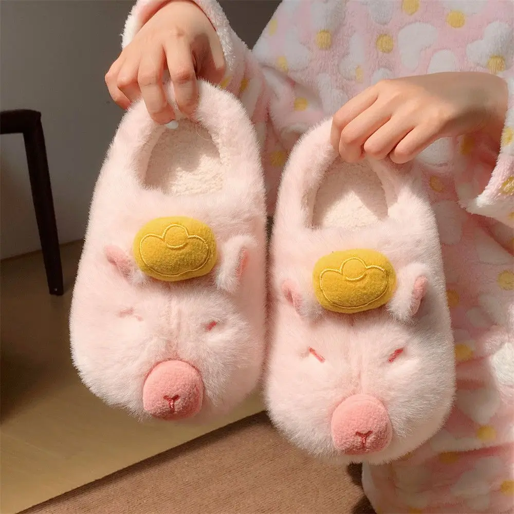 

Womens warm fluffy shoes winter home slipper woman animal fur footwear Luxury brand pink capybara slippers top quality