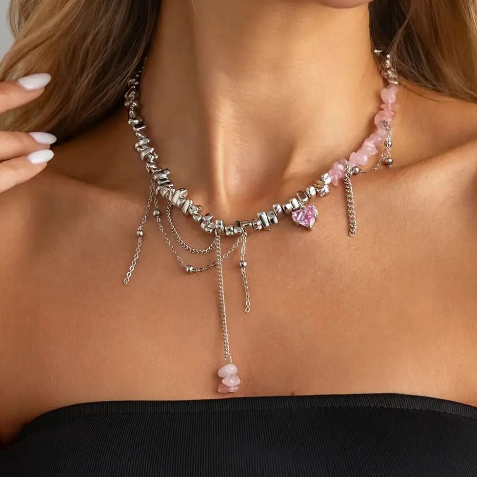 KunJoe Elegant Multilayer Tassel Pendant Necklace Women Vintage Creative Irregular Acrylic Beads Clavicle Chain Wedding Jewelry