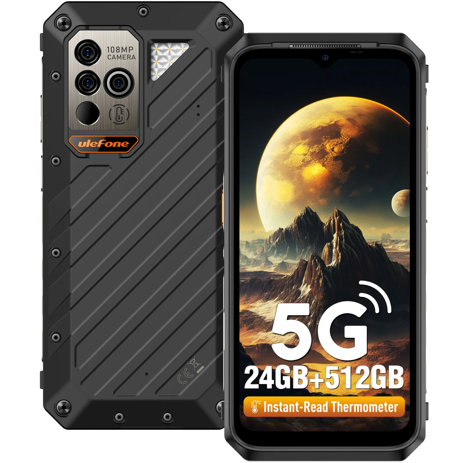 Ulefone Power Armor 18 Ultra 5G, Dimensity 7050，24GB RAM,512GB ROM , Android 13,108MP Camera,9600 mAh 66W, 6.58