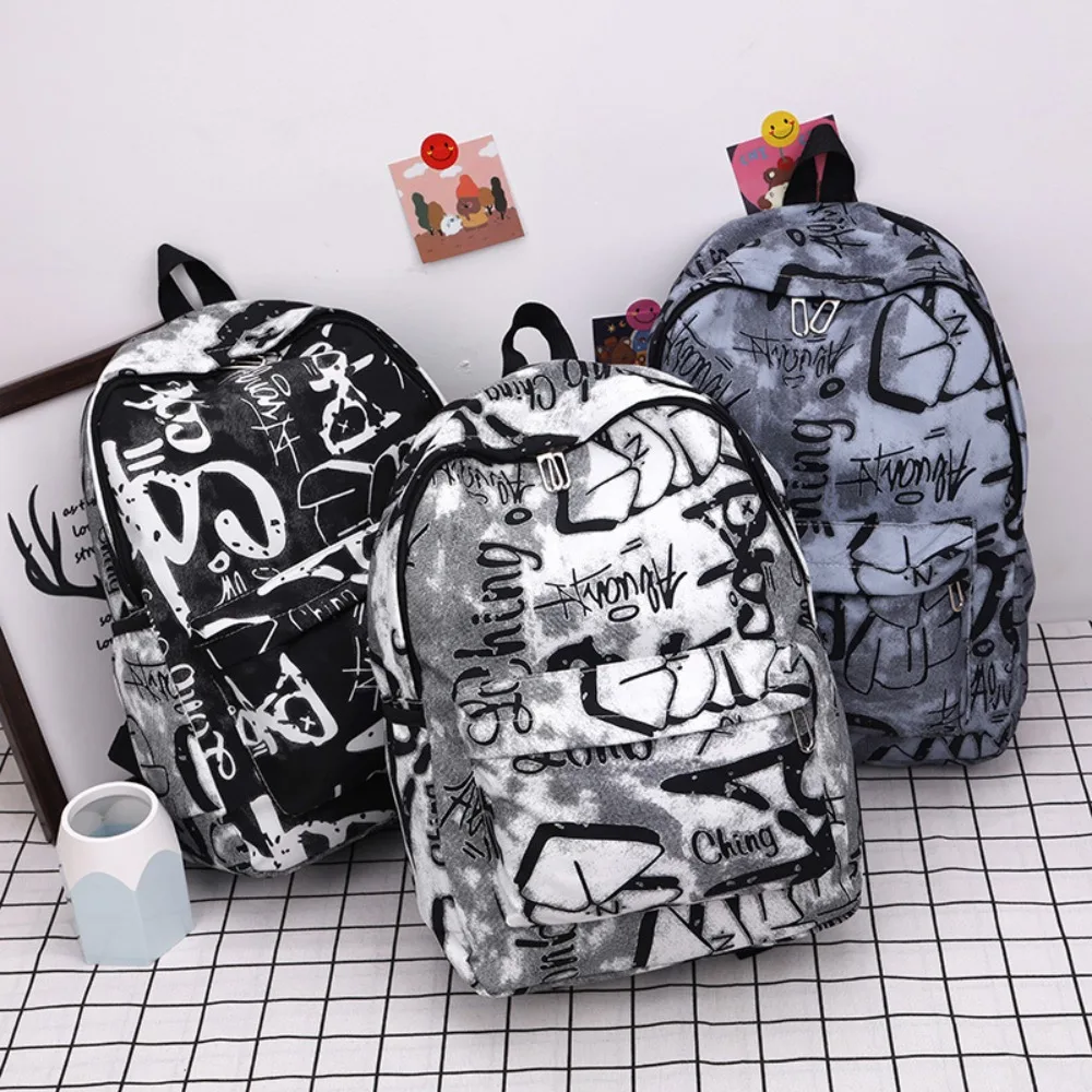 Casual Nylon Women\'s Backpack Large Capacity Graffiti Printing Shoulder Bag Waterproof School Bags Adults