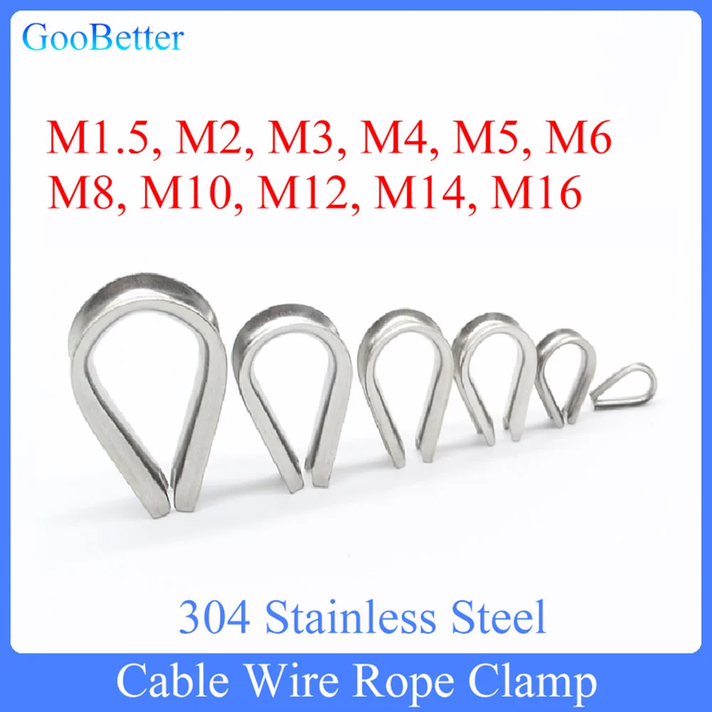 2-50Pcs Cable Wire Rope Clamp Thimbles Rigging Clamp M1.5 M2 M3 M4 M5 M6 M8 M10 M12 M14 M16 Stainless Steel Thimbles Ring Clamp