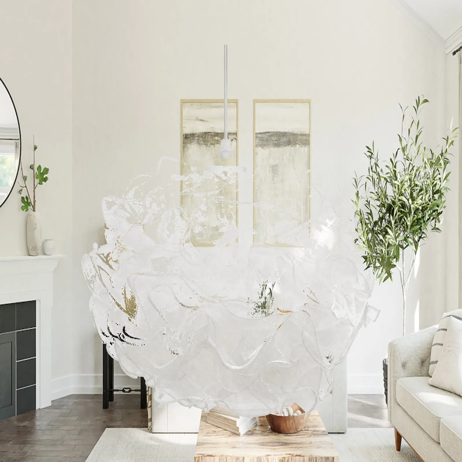 Single-Head Pendant Ceiling Light Modern Organza Shade Pendant Light Slim Lightweight for Dining Room, Kitchen Island