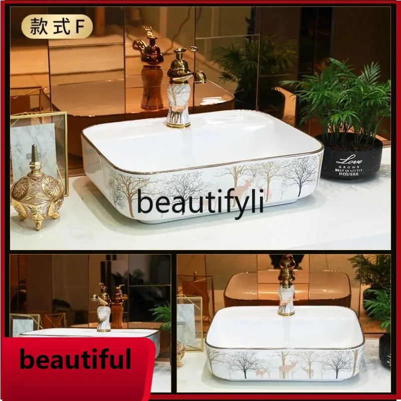 

F156 Ceramic table wash basin Small size bathroom Round wash basin European art wash basin