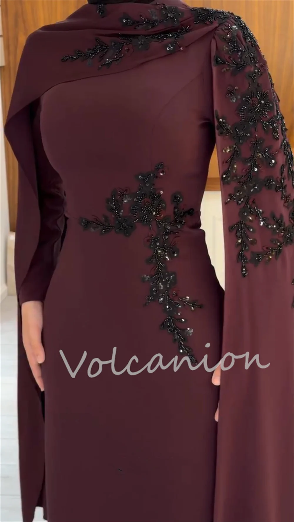 Customized Classic Jersey Pleat Sequined Pattern A-line High Collar Long Bespoke Occasion Party Dresses High Quality