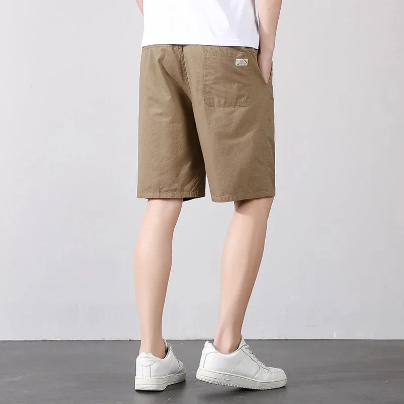 

Мужские хлопковые повседневные шорты, летние тонкие дышащие свободные брюки прямого кроя, универсальные брюки средней длины
