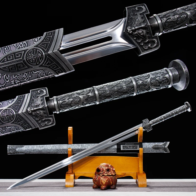 Chinese Han Jian Sword High Manganese Steel Blade Real Full Tang Sharp Ready Battle Metal Handle Taichi Swords Kongfu Katanas