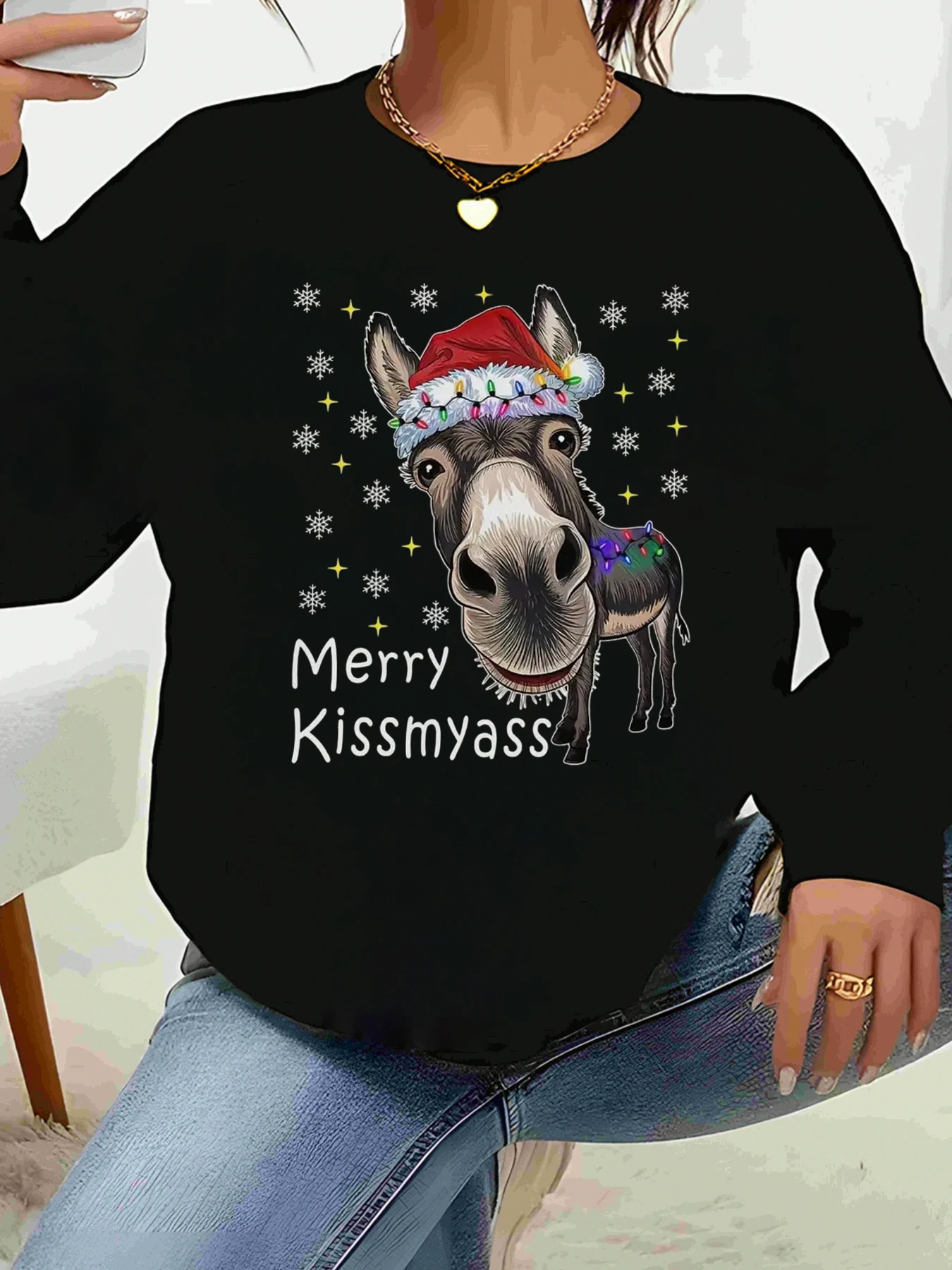 

Осел Рождественский принт Merry Kissmyass Праздничный свитер Повседневная одежда для женщин