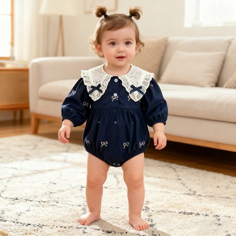 2025 neue 0-24 M Herbst Neugeborenen Baby Mädchen Bodys Koreanischen Stil Bodys Lange Ärmeln Bogen Baumwolle Stickerei Baby mädchen Kleidung