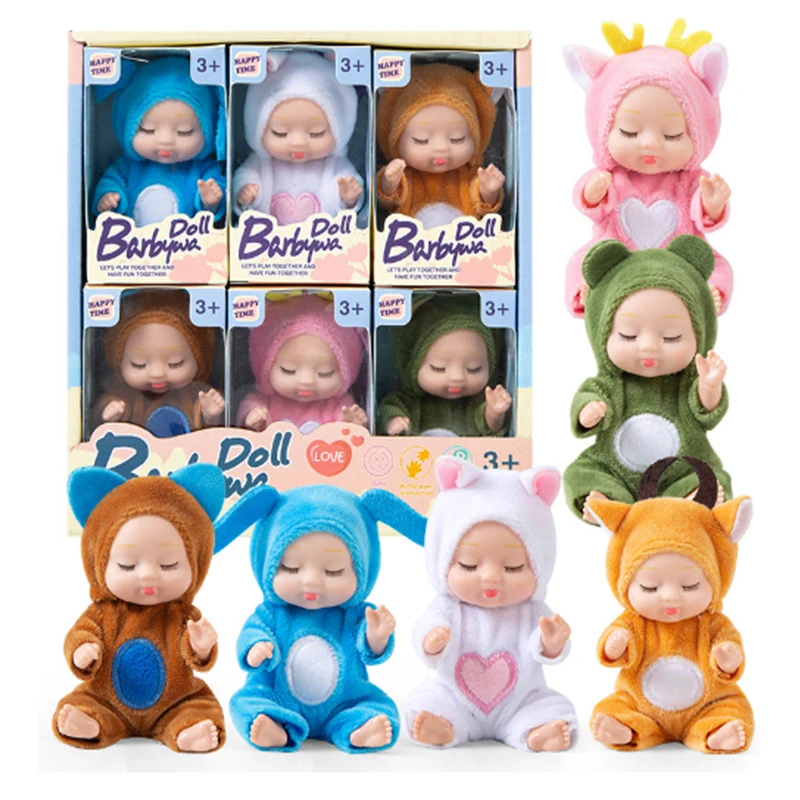 6/8Pcs Set Sleeping Mini Baby Dolls Reborn Lifelike Cute Adorable Dolls With Butterfly Crocodile Sunflower Outfits Playset Giftb