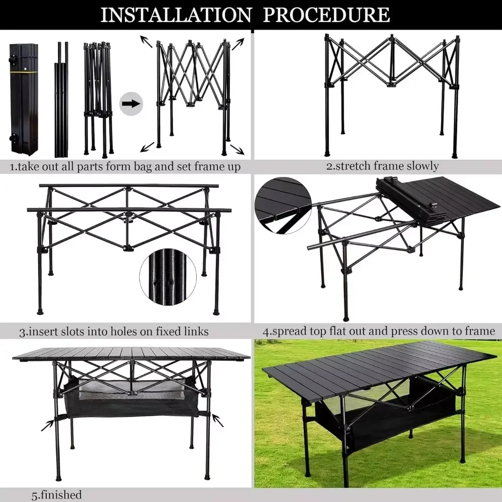 

TOP Aluminum Camping Table,Easy Carry Folding Table with Storage Bag Heavy Duty RV BBQ Cooking Indoor Outdoor (Black XL)