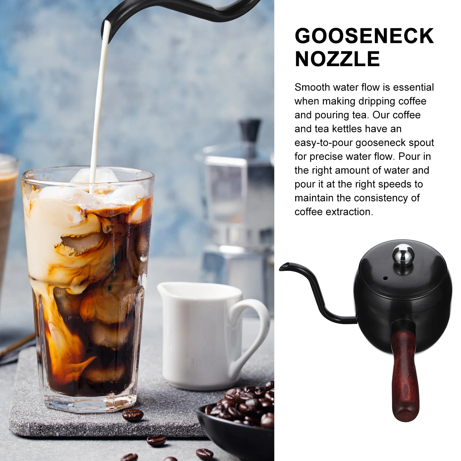 

Stainless Steel Pot Tea Kettle Coffee Container Long Spout Drip Pouring Ergonomic H Material Kitchen Cafe Use