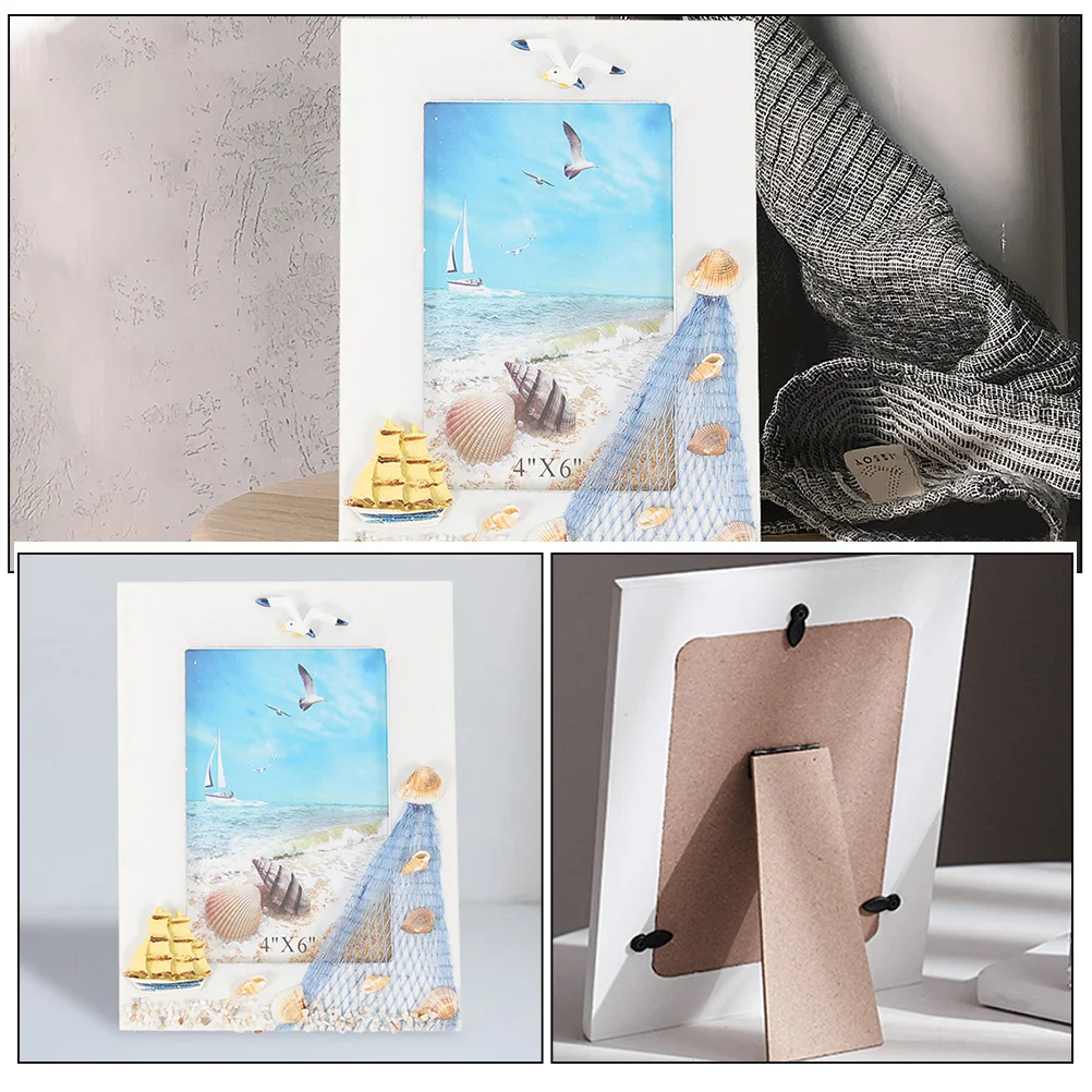 Mediterranean Photo Frame Frames Picture Beach Round Shell Desktop Decor Bedroom Holder Rope Net Simple Style Baby
