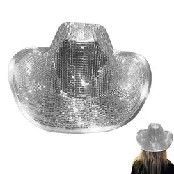 Disco Ball Cowboy Hat Cowboy Caps With Mirrored Glass Jewels Mesh Accents Womens Sun Hat Cowgirl Hats Flashing Blinky Party Hat