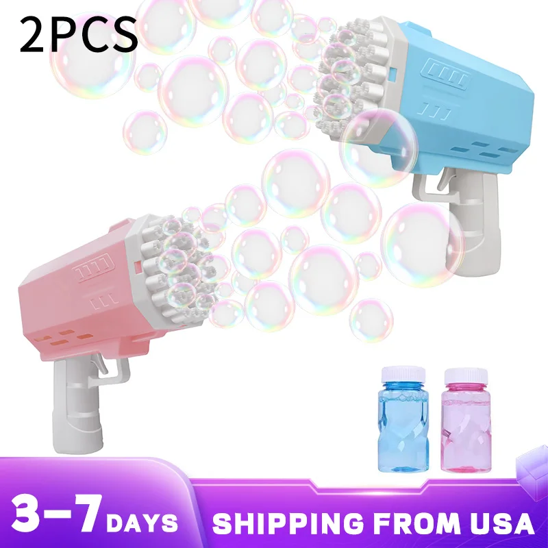 2pcs bubble gun Bring 2 bottles of 50ml bubble water 40 hole handheld children bubble toy Outdoor games children's holiday gifts