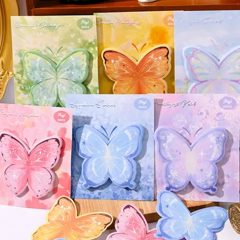 180pcs/6 colors Colorful Butterfly Shaped Sticky Notes Suitable for Daily Office Messages, Portable Butterfly Theme Sticky Notes