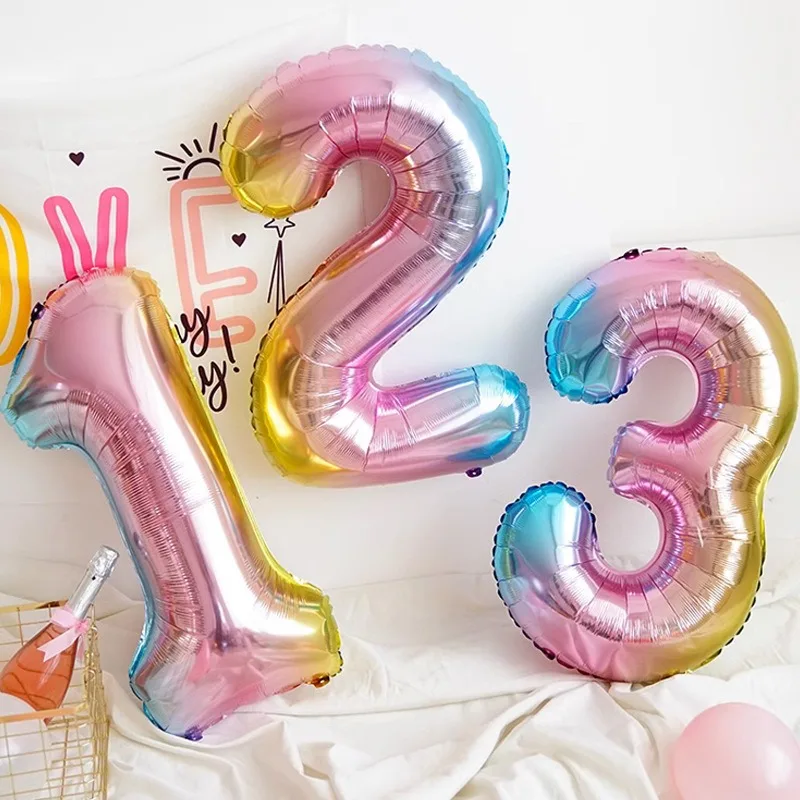 32 بوصة قوس قزح التدرج عدد احباط بالونات 0-9 للأطفال البالغين حفلة عيد ميلاد ديكور استحمام الطفل صور الدعائم بالونات