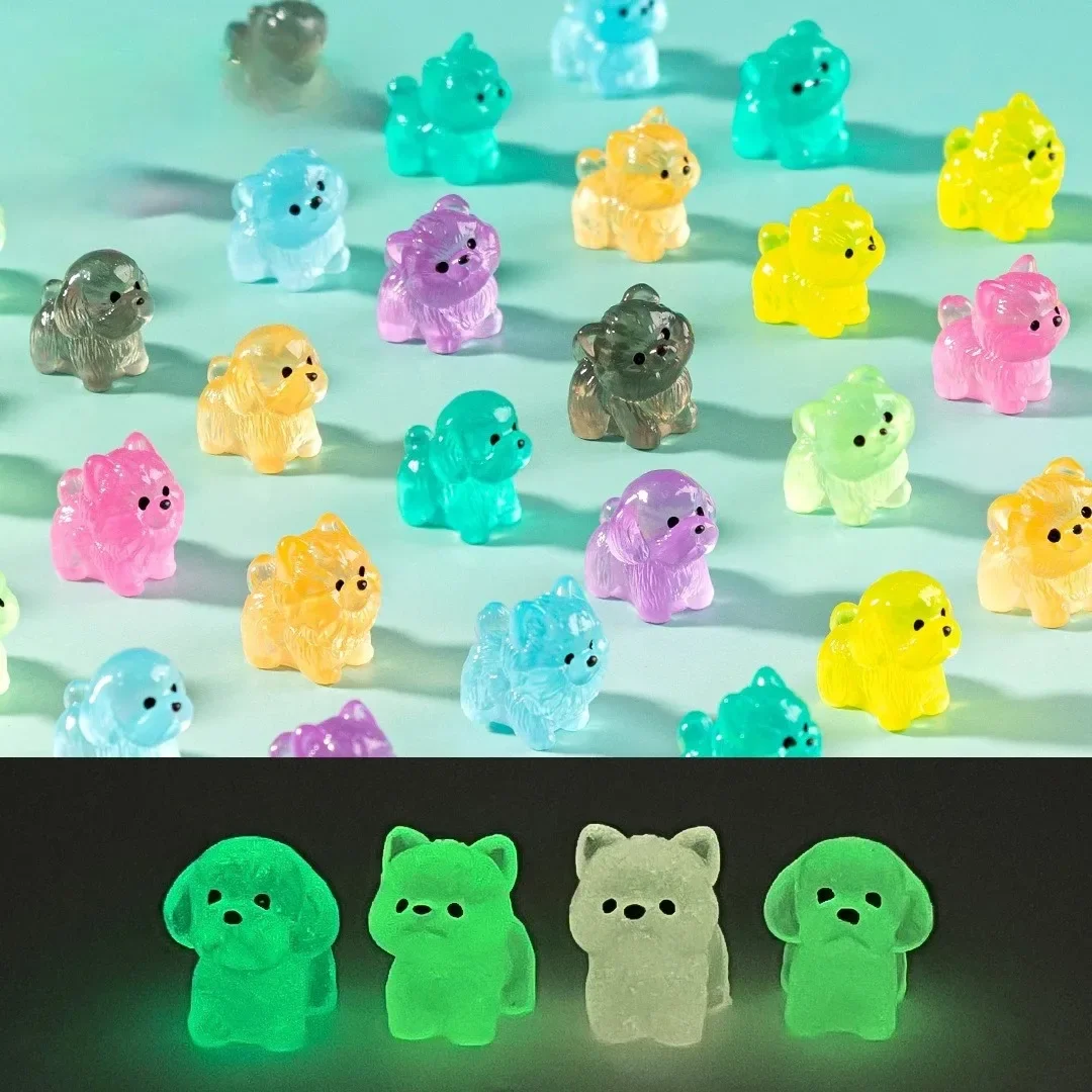 8pcs Mini Luminous Figures Puppy Miniature Decor Glow At Night Dog Dolls DIY Fairy Garden Landscape Ornament Accessories