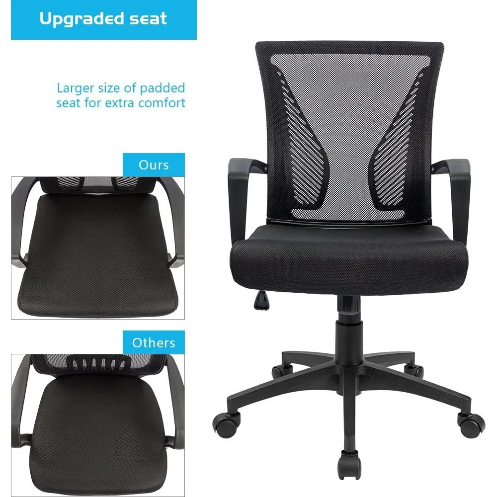 Silla de oficina giratoria con respaldo medio, silla de escritorio con soporte Lumbar, ergonómica, de malla, con reposabrazos