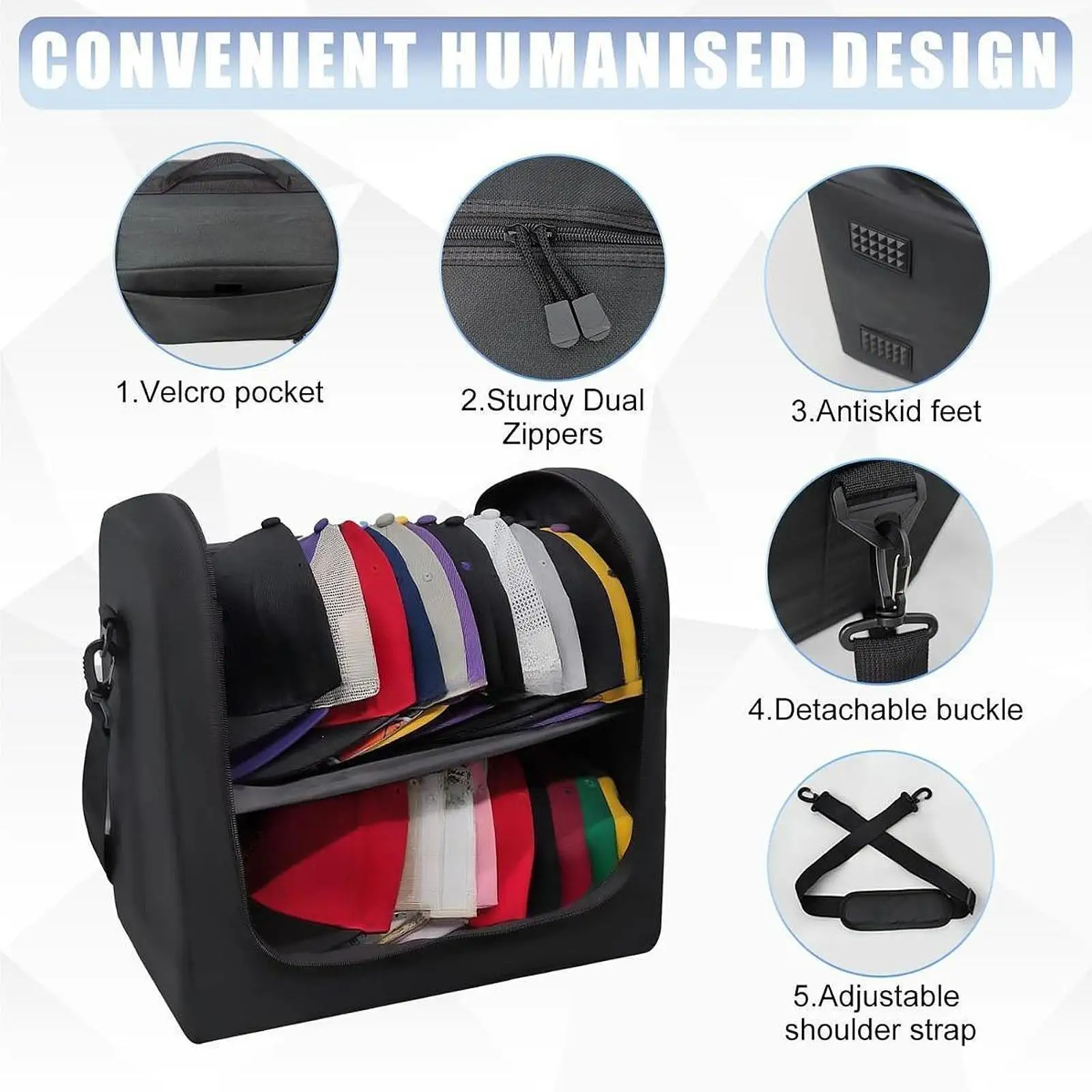 Hat Bag for Baseball Caps Hat Carrier Holder with Carrying Handle Cap Storage Bag Hat Organizer Bag for Moving Sports Travel