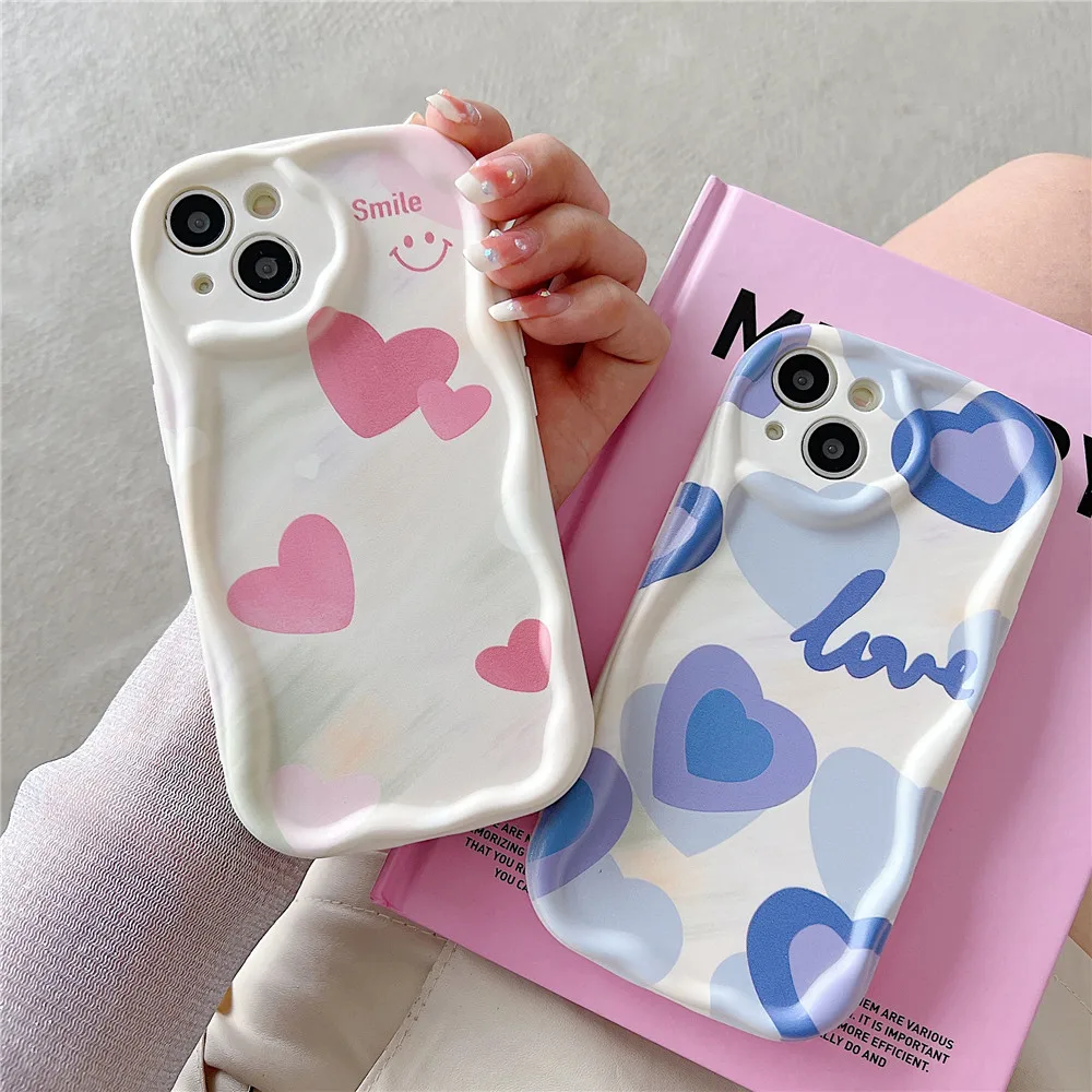 Curly Wave Edge Cream Heart Flowers Case For Samsung Galaxy A52 A53 A04E A14 A24 A34 A54 A23 A13 A32 5G 4G Silicone Phone Cover