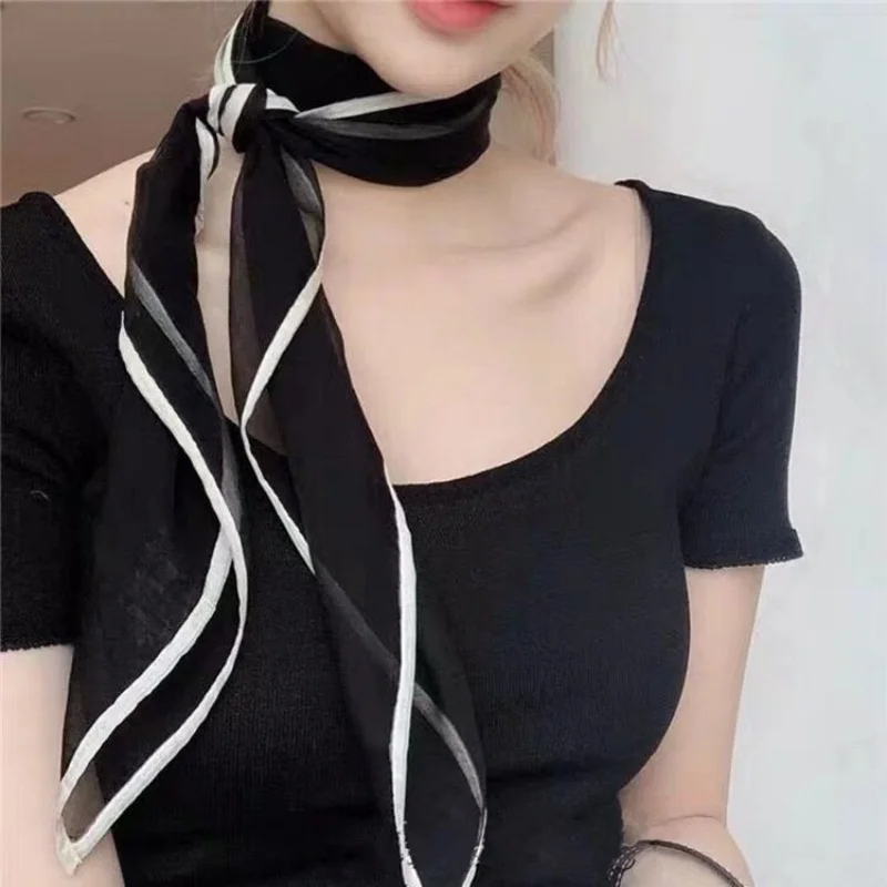 1Pc Silky Soft Small Square Scarf For Women Trimming Solid Color Neckerchief Lightweight Hair Scarves Women's Fashion Bandana