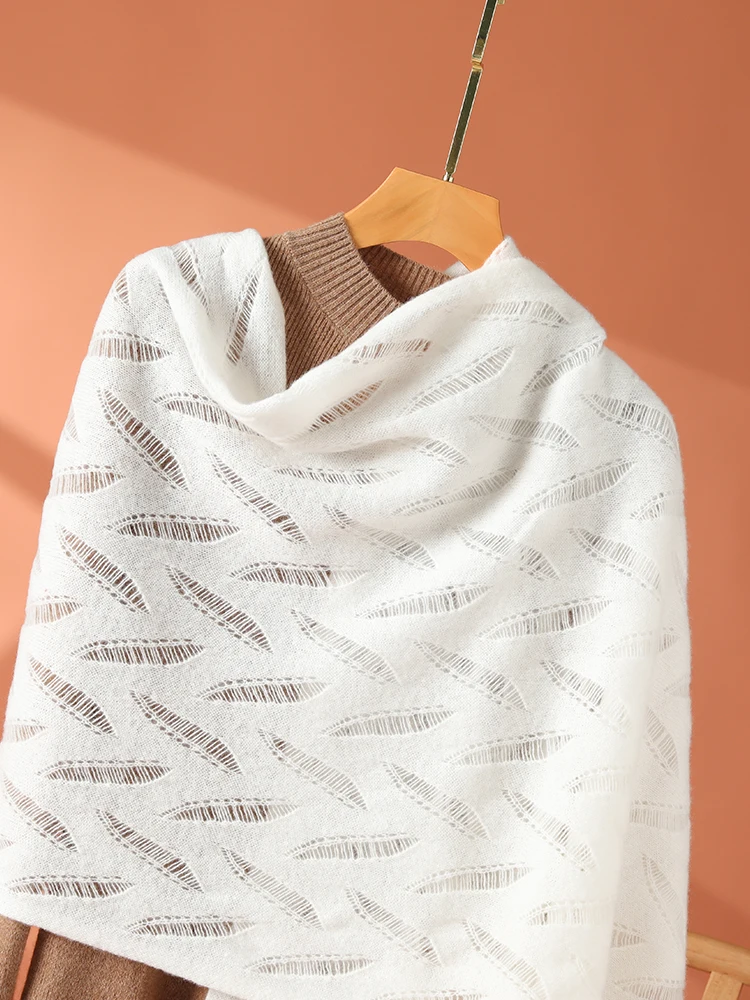 

2025 New Women 100% Wool Scarf Spring Autumn Winter Pure Wool Knitted Hollow Basic Soft Warm Scarf Fashion Luxury Shawl Tops