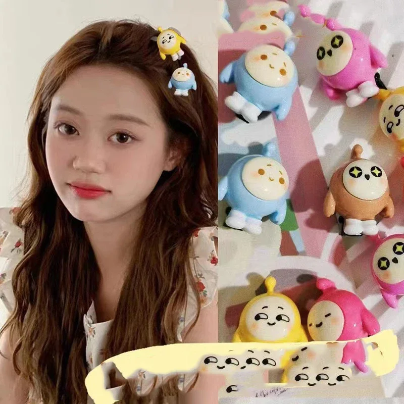 10Pcs Kawaii Cute Mini Rainbow Color Face Egg Party Figure Figurine Hairpin DIY Accessory Decor Model Toy Gift for Young Lady