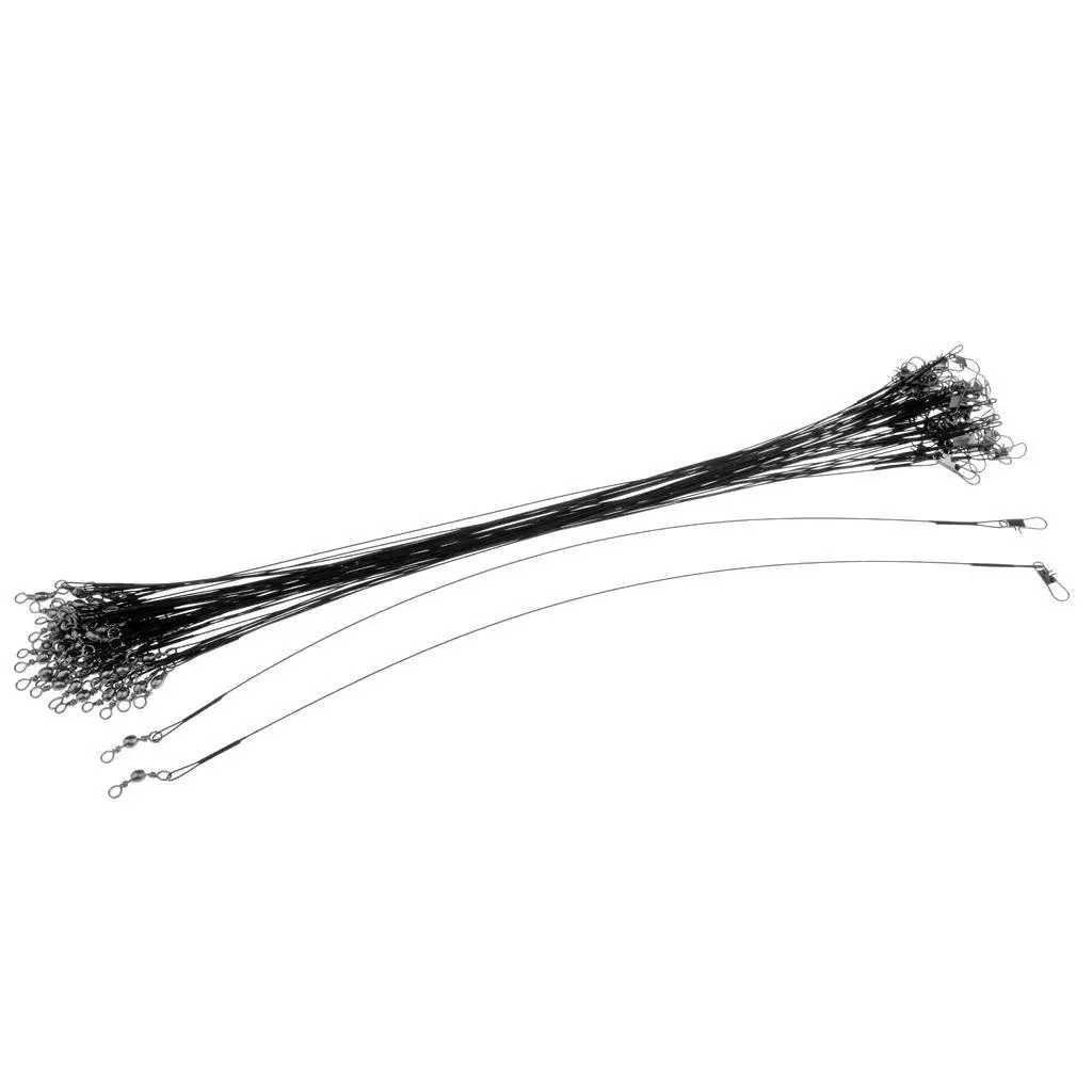 Black Steel Fishing Leader Wire Abrasion Resistant Fishing Accessory with Snap Swivel for Braided Fishing Line