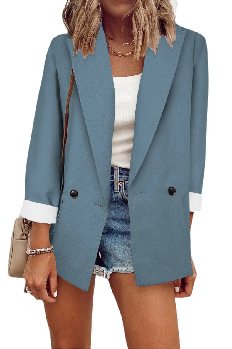 Frauen Neue Patchwork Anzug Kragen Taste Mode Elegante Einfarbig Lose Minimalistischen Casual Vielseitig Langarm Blazer