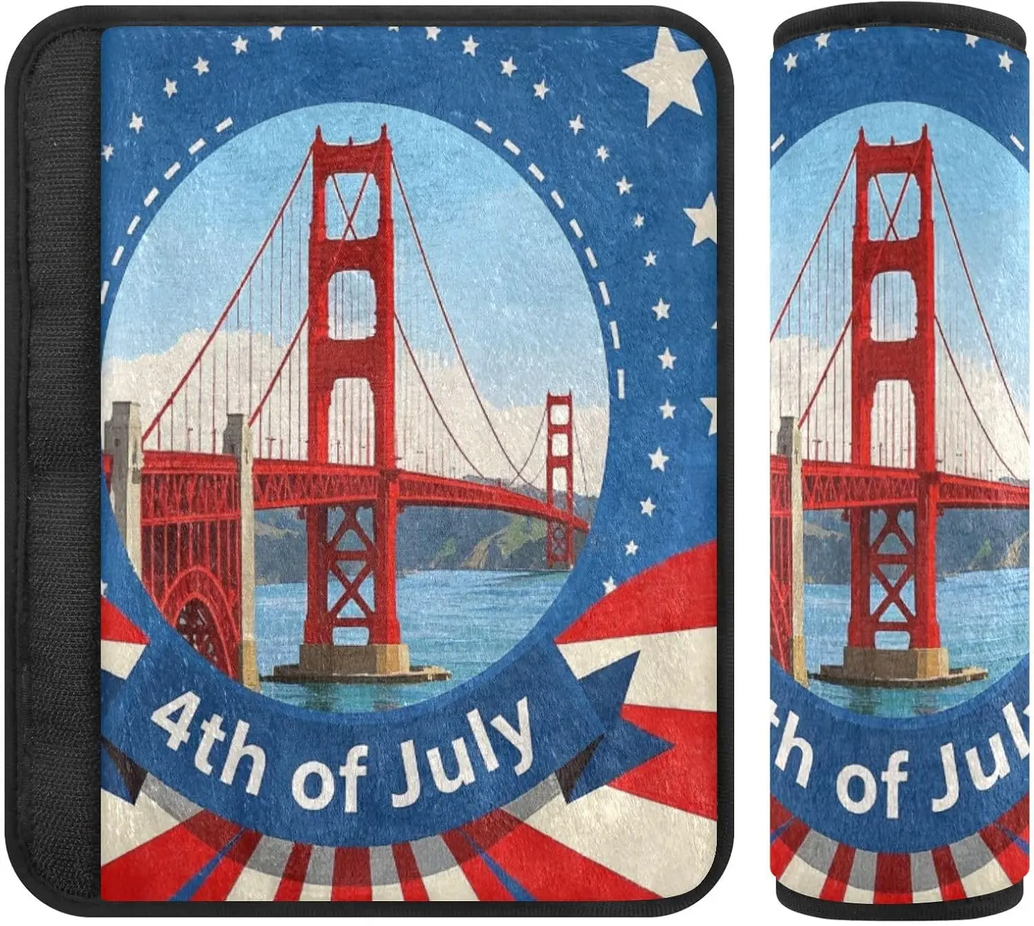 4th of July Independence Day Golden Gate Bridge Shoulder Strap pad, More Comfort Driving, seat Belt Cover pad for Adults