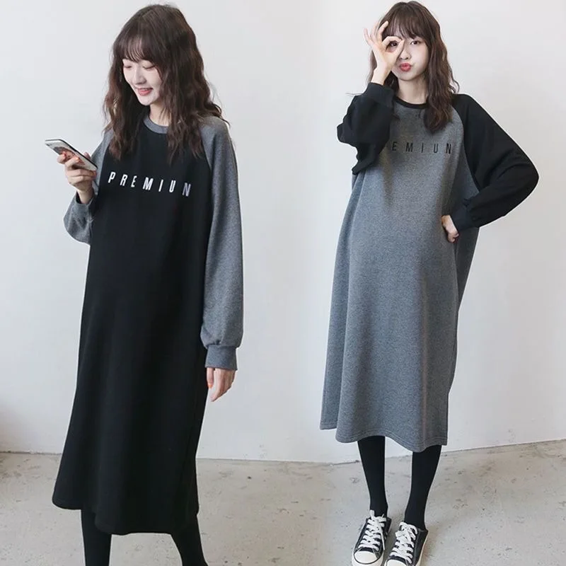 

Plus Size Casual Korean Fashion Loungewear Dress Women's Nightdress Long Sleeve Dresses Pregnancy Dresses Maternity Dresses