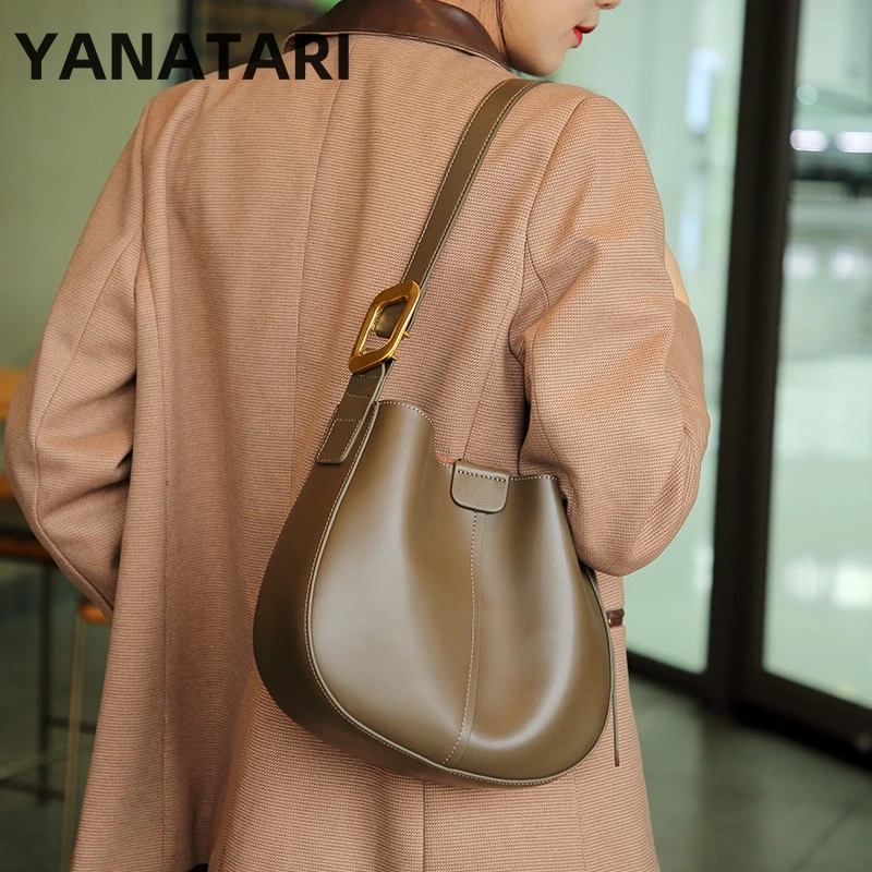 YANATARI Genuine leather shoulder bag woman minimalist crossbody bag cowhide female luxury bag soft leather bucket bag