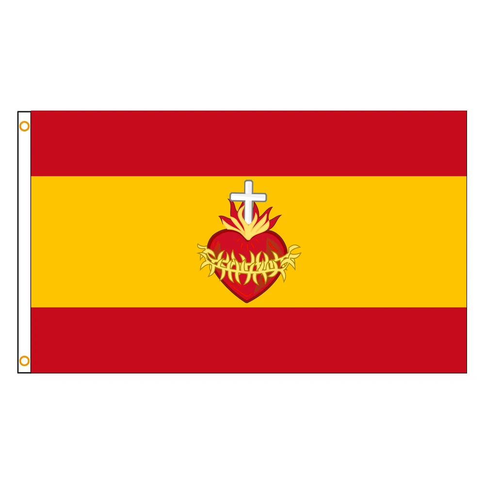 3x5 Ft Spanish flag with the Sacred Heart Vivid Color and Fade proof Polyester with Brass Grommets