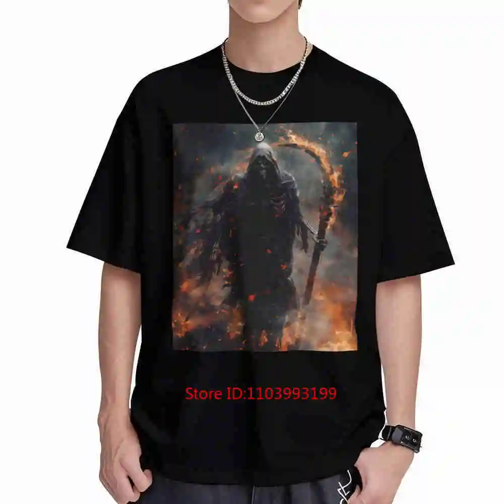 Mythical Grim Reaper Burning Sickle Short Sleeve Tee 100% Cotton T-Shirt