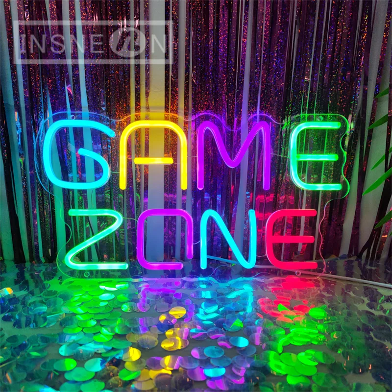 Game Zone Neon Sign Light Gaming Room Wall Decor for Bedroom Party Man Cave USB Power with Hanging Line Neon Signs Gamer Neons