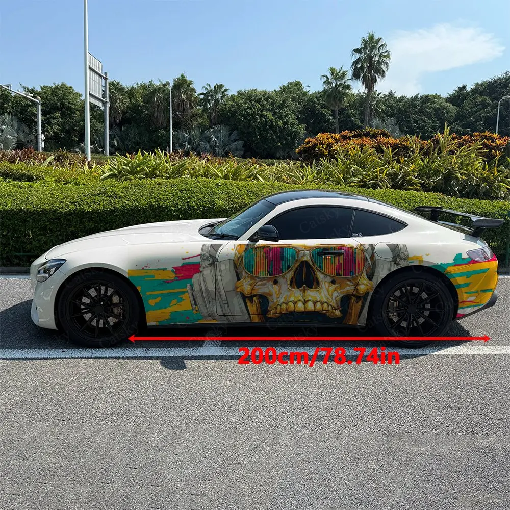 2pcs Splatter Golden Skull Music, Durable, Fade-resistant, Enhance Vehicle Aesthetics With Bold Artistic Design Car Vinyl Wraps