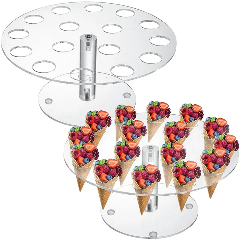 

A23P 4 Pack Ice Cream Cone Holder, 16 Holes Acrylic Ice Cream Cone Display Stand, Clear Waffle Hand Roll Sushi Display Rack