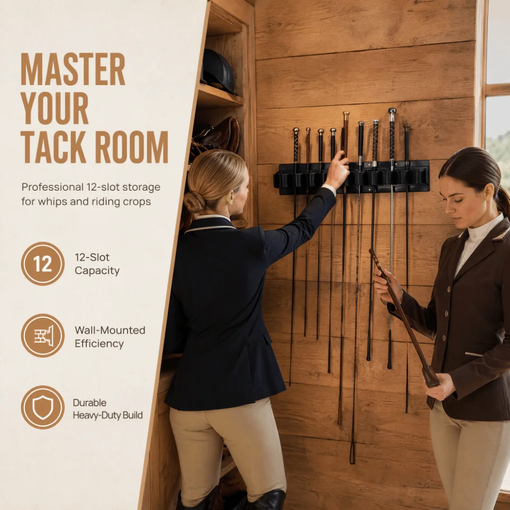 Plastic Horse Whip Crop Holder Black Wall-Mounted Horse Whip Crop Rack Space Saving Minimalist Design Horse Whip Storage Rack