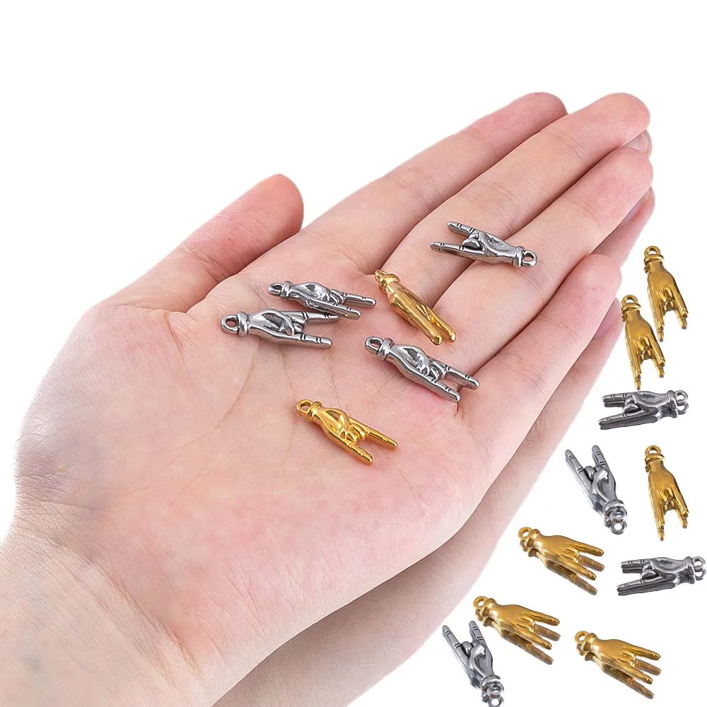 

2pcs 304 Stainless Steel Charms Rock gesture pendants For DIY Jewelry Making Earrings Necklace Accessories Crafts Wholesale