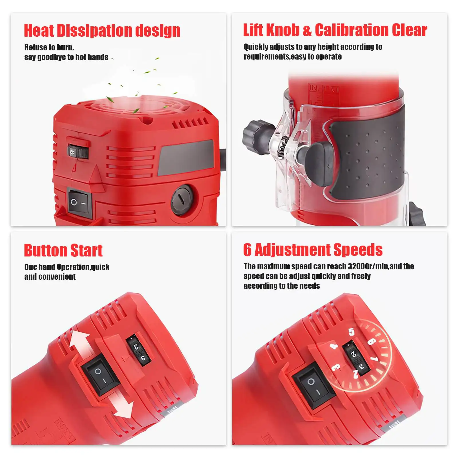 650 واط الكهربائية جهاز توجيه الخشب الكهربائية المتقلب النجارة طحن النقش الشق التشذيب آلة نحت راوتر أداة 32000 دورة في الدقيقة #4