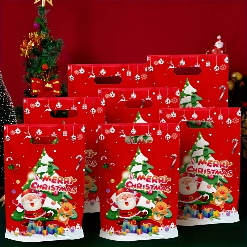 50er-Pack wiederverwendbare dekorative Geschenktüten aus Kunststoff für Weihnachten, Geburtstage, Geschäftsveranstaltungen – für Partys und Geschenkverpackungen