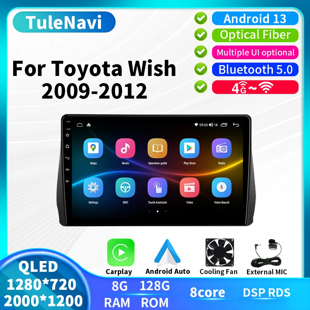 

Автомагнитола Tule T7plus для Toyota Wish 2 XE20 2009 2010 2011 2012 Android, Автомагнитола для Carplay, мультимедийная система с GPS-навигацией