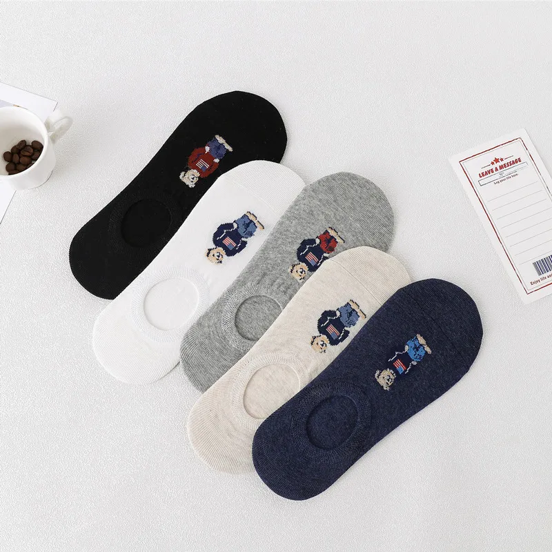 CHRLEISURE 5 pairs Cute Letter Socks Cartoon Socks Summer Thin Cotton Anime Anti stripping Socks Shallow Mouth Men's Boat Socks