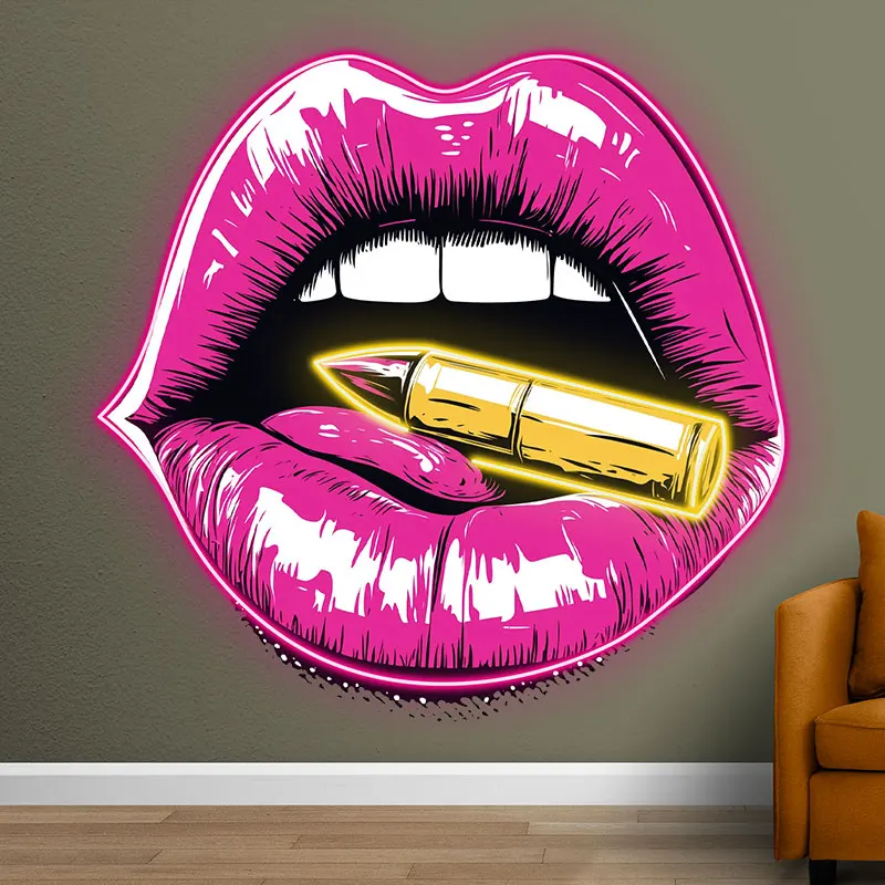 Lips Custom Neon Sign, Lips & Bullet Pop Art Neon, Bar Neon Sign, Party Girl Led Sign, Beauty Salon Wall Decor, Girl Room Decor